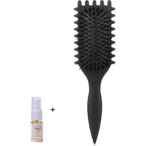 Aurgan Curl Styling Haarborstel zwart met 10ml Aurgan arganolie - krullenborstel - volumieus haar - krullenkam - antiklit