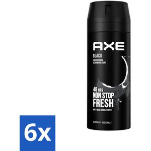 6 x Axe Deodorant Bodyspray Black 150 ml - Deodorant - Bodyspray - Geur - Frisheid - Bevroren Peer