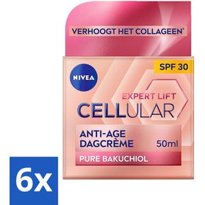 6 x NIVEA - CELLular Expert Lift Dagcrème - Anti-Veroudering Crème - SPF 30 - Voor alle huidtypen - Met Bakuchiol & Hyaluronzuur - 50 ml - Nivea Anti-aging - Anti-rimpel Crème - Dagcrème - Bakuchiol - Hyaluronzuur