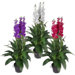 Inovra ® Kunstplant Cymbidium orchidee, 100 cm, zwarte kunststof pot, witte bloemen,