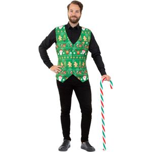 PartyXplosion - Kerst & Oud & Nieuw Kostuum - Kerst Best Vest Groen Man - Groen - Small - Kerst - Verkleedkleding