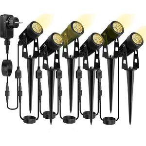 30M Garden Spot LED Ground Skewer 6 Pack Lights with Power IP65 Waterproof Garden Spotlights Outdoor Lamp 3000K Warm White COB Ideal for Lawn Path