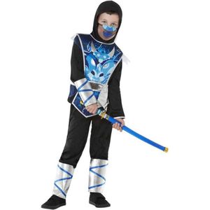 Smiffy's - Ninja & Samurai Kostuum - Ninja Warrior Futuristisch Blauw - Jongen - Blauw, Zwart, Zilver - Large - Carnavalskleding - Verkleedkleding