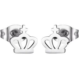 Aramat Jewels Oorbellen - Zilveren Stalen Kroontjes Oorbellen | Cadeau Idee - Roestvrij staal - Vrouwen - Kinderen - [8mm]