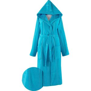 Lubna Home Luxe Badjas XL-MET CAPUCHON VAN ZACHTE VELOURSBADSTOF - BADJAS XL-UNISEX-TURQUOISE