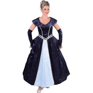 Magic By Freddy's - Middeleeuwen & Renaissance Kostuum - Luxe Hofdame Versailles Marine Blauw - Vrouw - Blauw, Zwart - XL - Carnavalskleding - Verkleedkleding