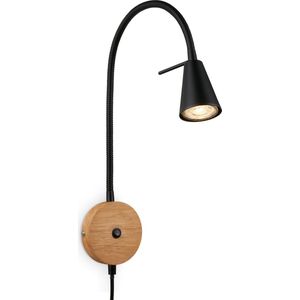 BRILONER - Wandlamp - 2180015 - Zwenkbaar - Warm wit 3000K - Tuimelschakelaar - Gloeilamp niet inbegrepen - 50 x 10 x 4,1 cm - Zwart-hout