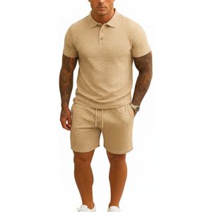 Zomerset Deluxe Heren - Polo en Korte Broek - Beige Wit - Set - Shirt