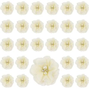 Chiffon Stoffen Bloemen voor Knutselen 30 Stuks Beige Parel Bloem Applicaties voor Kleding Naaien - Hoofdbanden DIY Craft Accessoires