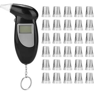 Alcotester - Politie Nauwkeurigheid - Promilletester - Adem Alcoholmeter met 30 Mondstukken - Voor Chauffeurs en Partijen - Draagbaar - Zwart - 1 stuk