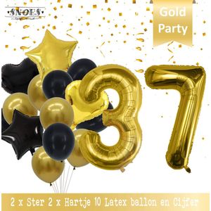 Cijfer Ballon 37 Jaar Black & Gold Boeket * Hoera 37 Jaar Verjaardag Decoratie Set van 15 Ballonnen * 80 cm Verjaardag Nummer Ballon * Snoes * Verjaardag Versiering * Kinderfeestje* Tienerfeestje * Thema * Zwart/Goud * Nummer Ballon 37 * Back & Gold