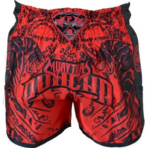 PunchR™ Sak Yant Tiger Muay Thai Short Rood Zwart XS = Jeans Maat 28 | 8 t/m 10 Jaar