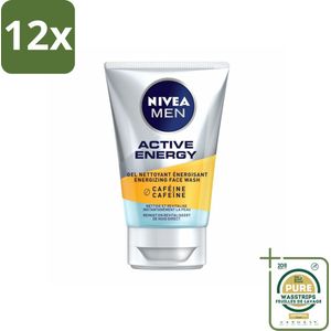 NIVEA MEN - Active Energy - Reinigingsgel Gezicht met Cafeïne - 100 ml - Voordeelverpakking - 12 stuks - Energie - Huidverzorging
