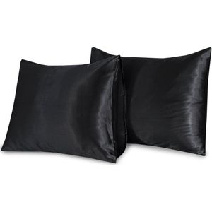 Beauty Silk - Kussenslopen - 60x70 - 2 stuks - Glans Satijn - Zwart