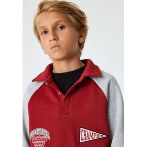 Koton - Sweatshirt - Grijs/Rood - Polokraag - Lange Mouw