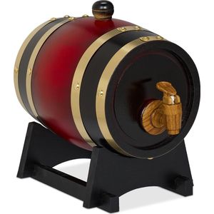 Mini Whiskey Vat - Houten Vaatje - Rood-Zwart - 1,25 Liter - Met Kraantje