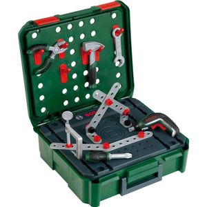 Klein Toys Bosch werkbankkoffer - Ixolino, moersleutel, schroevendraaier, hamer, bouwlatten, haken, schroeven, moeren, schroefklem en -tang - incl. licht- en geluidseffecten - groen rood