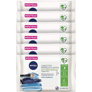 NIVEA 3-in-1 Verfrissende Reinigingsdoekjes - Make-up Remover Doekjes - Geschikt voor waterproof make-up - Lotusbloemextract - Gezicht Wassen - 6 x 20 stuks