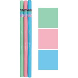 Babyshower/geboorte Inpakpapier Cadeaupapier - 3 Rollen - Pastel Blauw, Groen, Roze - 2 meter x 70 cm