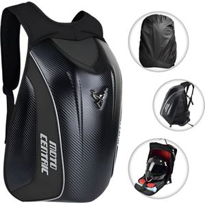 CarryQuest® - Motor Helm Rugzak - Carbon - Laptop Rugzak 15” - Harde Schaal - Aerodynamisch & Reflecterend - Verstelbare Schouder - Hard Shell - Incl. Regenhoes - Lichtgewicht & Ruim - Geschikt voor Alle Motorrijders