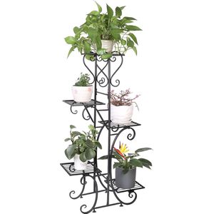 BTD 5 Laags Metalen Plantenrek - Metalen Plantenrek - 5 Laags - IJzeren Plantenrek - Bloempot Rek - Metaal - Zwart - Voor Binnen En Buiten - Klassieke Uitstraling - Barrok Styl - 50 KG Draagkracht - 10 KG Draagkracht Per Laag-