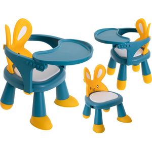 Playos® - Kinderstoel - Blauw / Geel - Konijn - 2 in 1 - Meegroeistoel - Baby Eetstoel - Speeltafel - Eettafel Kinderen