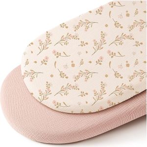 2 Stuks - Hydrofiele Baby Hoeslaken Wieg - Kinderwagen matras - Roze en roze bloemen - 80x40 cm - Aankleedkussenhoes