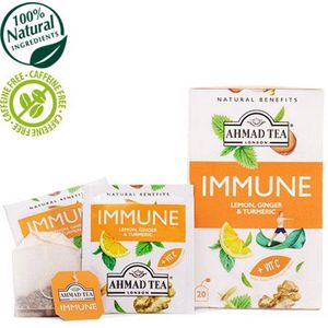 Ahmad Tea London Immuunthee voor Immuniteit te versterken met Citroen Gember & Kurkuma + Vitamine C 20 stuks