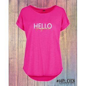 Shirt met lange rug ""Hello"" Fuchsia roze / 4XL (50-52)