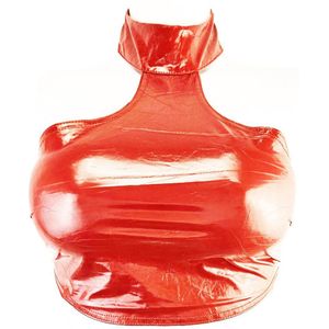 Top - Maat S/M - Datex (mix van latex en stof) crop Top shirt Rood met col