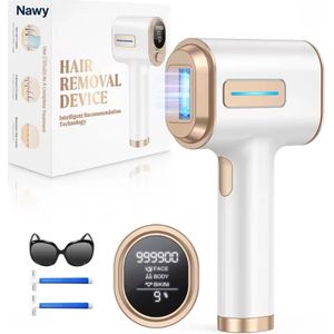 Nawy® IPL Laser Ontharingsapparaat - Epileerapparaat Dames - Laser Ontharing - Pijnloos Ontharen met Ice Cooling - Permanente Ontharing voor alle Lichaamsdelen - voor Mannen en Vrouwen - 999.900 Flitsen - Inclusief Beschermbril en Scheermesjes