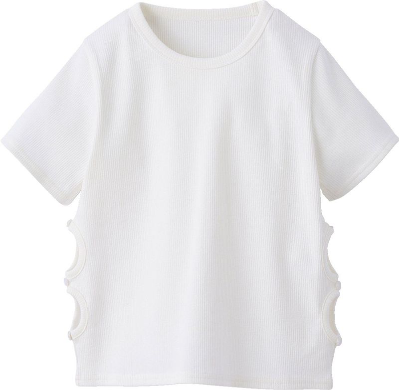 JONEN - T-shirt - Ecru - Meisjes - Korte Mouwen - Ajourdetails aan de Zijkanten