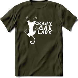 Crazy Cat Lady - Katten T-Shirt Kleding Cadeau | Dames - Heren - Unisex | Kat / Dieren shirt | Grappig Verjaardag kado | Tshirt Met Print | - Leger Groen - L