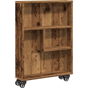 vidaXL - Opbergtrolley - smal - 48x13x68 - cm - bewerkt - hout - oud - houtkleurig