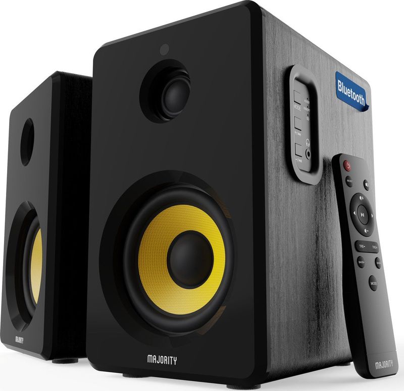Majority D40X - Actieve Boekenplank Luidsprekers - Bluetooth, USB, AUX, RCA, Optisch - Ingebouwde Versterker - 4 Inch Basdrivers