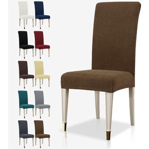 Stretch stoelhoezen, set van 6, jacquard hoes, afneembare stoelhoes voor de eetkamer, elastische moderne stoelbescherming, decoratie voor banket, bruiloftsfeest (bruin, 6)