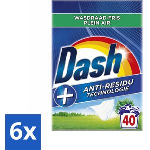 Dash - Waspoeder - Witte en Gekleurde Was - Wasdraad Fris - 40 Wasbeurten - Voordeelverpakking - 6 stuks