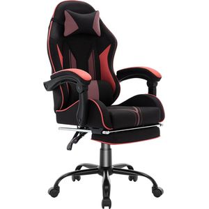 JGS® Gaming stoel Computer stoel Kantoor stoel Race stoel Bureau stoel Ergonomische stoel met voetenbank en rugleuning Ondersteuning Stoel voor volwassenen Jongens Meisjes Tieners Kinderen Zwart