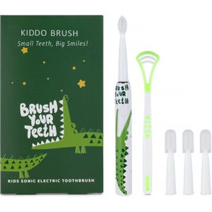 Kiddo Brush — Elektrische Tandenborstel voor Kinderen (4-15 jaar) | Krokodil | Inclusief 4 Opzetborstels & Tongscraper | 100 Dagen Accu | IPX7 Waterdicht | Type-C Opladen