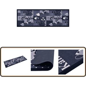 vidaXL Keukenmat Coffee Blauw 60x300 cm Vloerverwarming - Vloerkleden - Keukenmat - Antislip Mat - Wasbare Mat