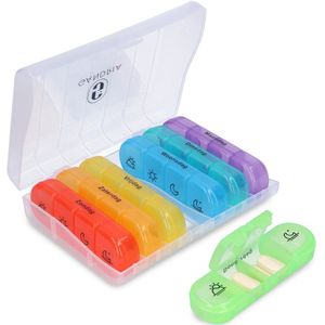 Gandria Pillendoos 7 Dagen - Uitneembaar Pillendoosje - Medicijndoos met 28 Compartimenten - Medicijndoos met Stevige Sluiting - 4 Vakken per Dag - 7 Kleuren