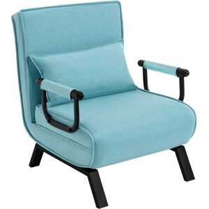 Fauteuil - Vouwstoel - Relaxfauteuil - Relaxstoel - Verstelbare Relaxfauteuil - 3-in-1 - met Verwijderbare Kussen en Verstelbare Rugleuning - Logeerbed voor Appartement of Studentenflat - Sofa Bed Linnen - Blauw