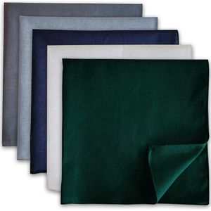 Ibenzoa® Set van 5 Luxe Katoenen Herenzakdoeken in Diverse Kleuren, Groot Formaat 54 cm