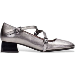 Hispanitas - Soho - Leren Ballerina's - Zilver - Blokhak 3,5 cm