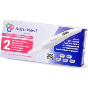 Sensitest Digitale Zwangerschapstest – 2 stuks – Uitslag in woorden + wekenindicator – Resultaat binnen 5 minuten – Inclusief monitor & geheugenfunctie