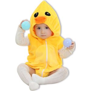 BoefieBoef Zomer Dieren Baby Romper Eend Geel - Schattige en Comfortabele Onesie voor Baby's van 0-12 Maanden - Kraamcadeau Tip - Dierenpak - Verkleedkostuum - Verkleedkleding - Boxpak - Kruippak - Carnaval - Sinterklaas en Kerst Cadeau