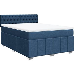 vidaXL - Boxspring - met - matras - stof - blauw - 140x190 - cm