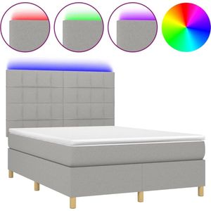 vidaXL - Boxspring - met - matras - en - LED - stof - lichtgrijs - 140x200 - cm