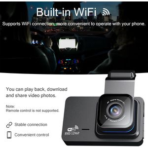 Dashcam Auto 1296P dashcamera, voor full HD dashcamera, auto, met 32G SD-kaart, 3,0 inch IPS-scherm, dual camera met wifi, GPS, 480p achter, loopopname, 140° groothoek, app-bediening, achteruitrijhulp,
