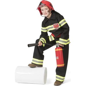 Funny Fashion - Brandweer Kostuum - Fire Fighter Fred Kind Kostuum - Geel, Zwart - Maat 140 - Carnavalskleding - Verkleedkleding